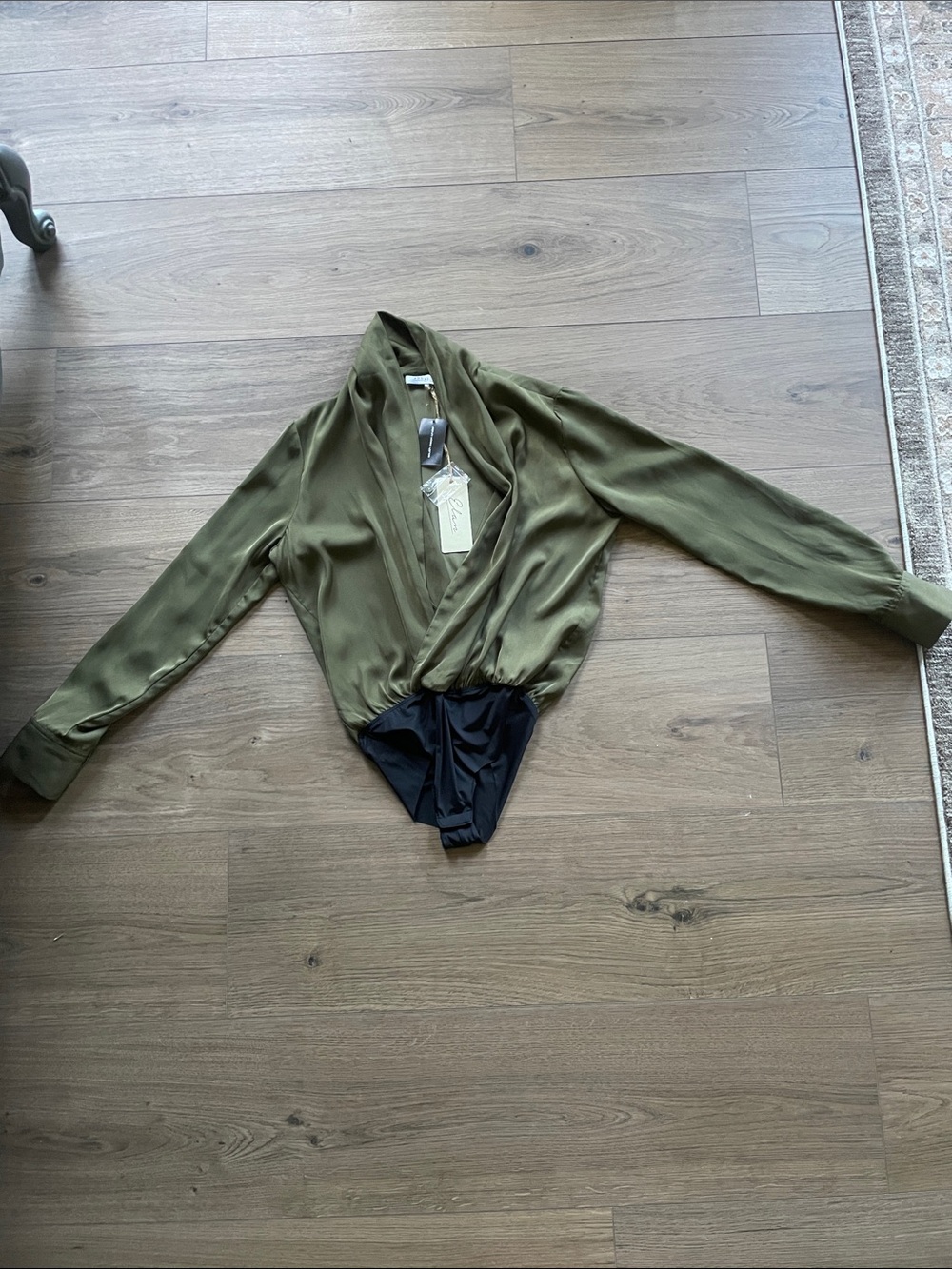 Draped Olive Green Wrap-Front Bodysuit top
